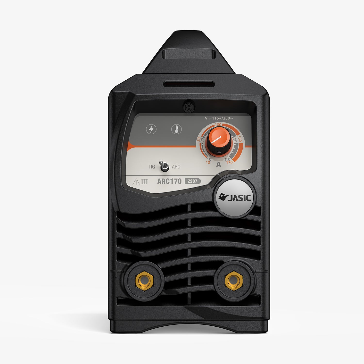 Front view of ARC170 stick and TIG welder with control knob and dual output connectors