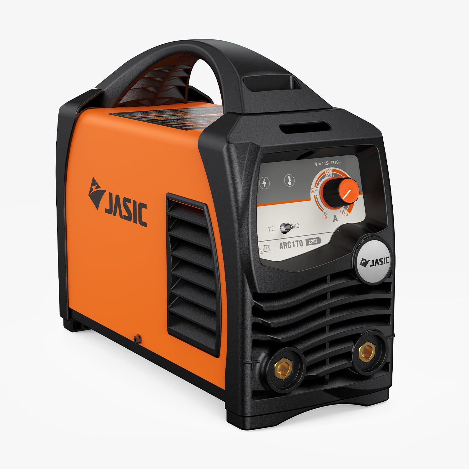 Orange and black ARC170 portable stick welder with control panel and handle