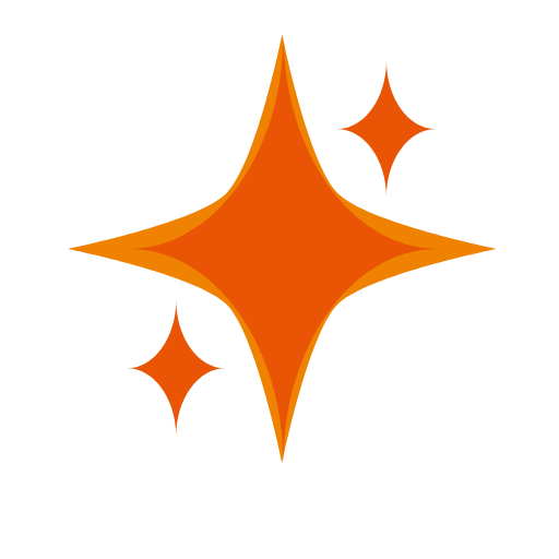 Orange starburst graphic on a white background